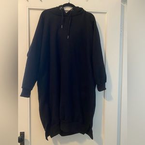 Black Hooded Sweatshirt Midi Dress - XXL